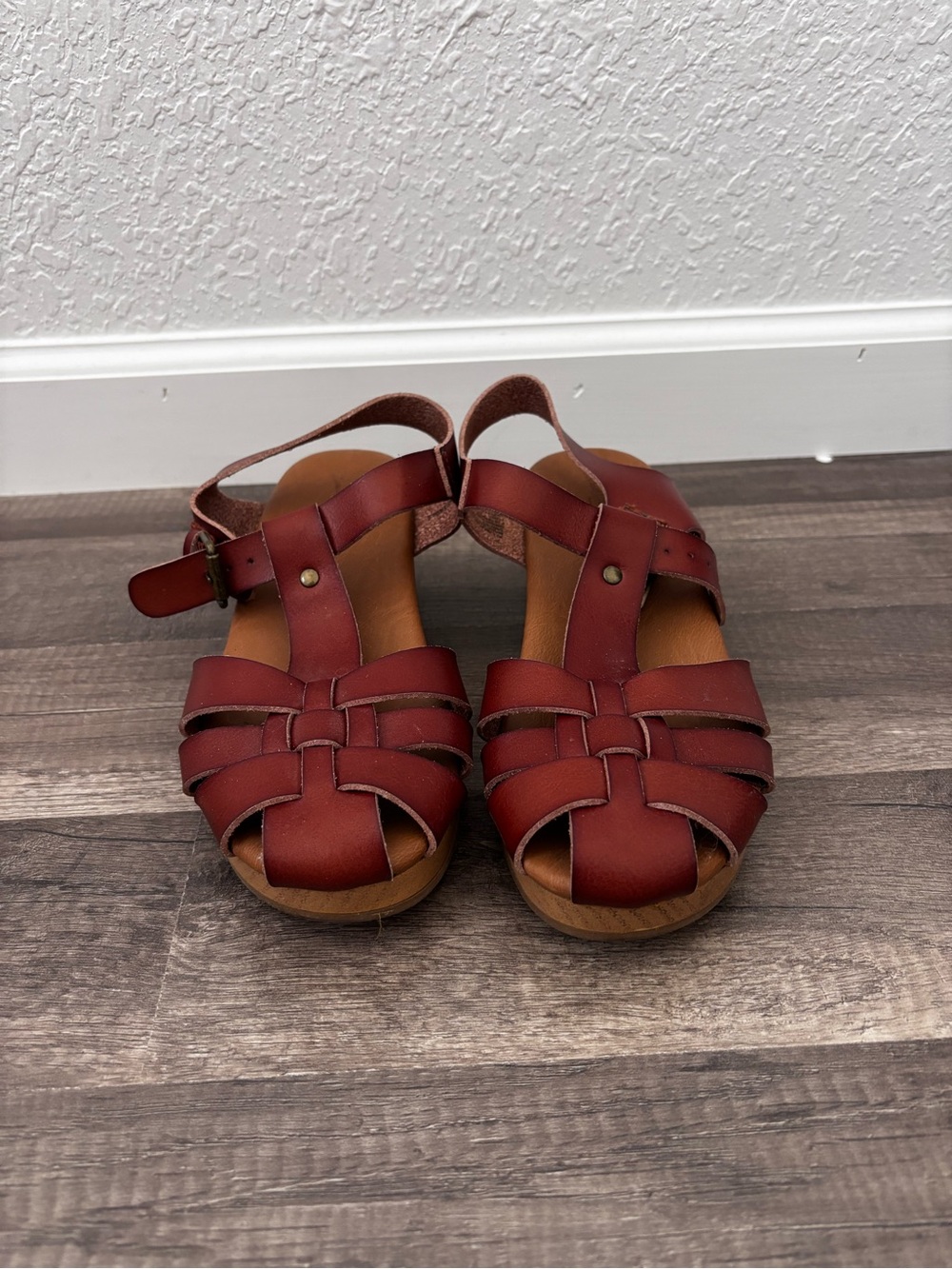 Women’s Red Leather Woven Slingback Sandals